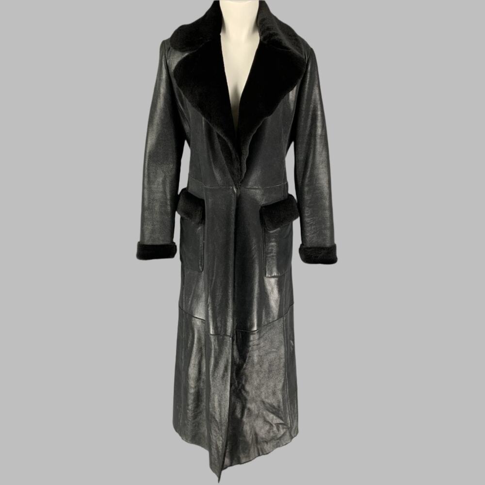 VALENTINO Size 10 Black Shiny Lamb Shearling Coat